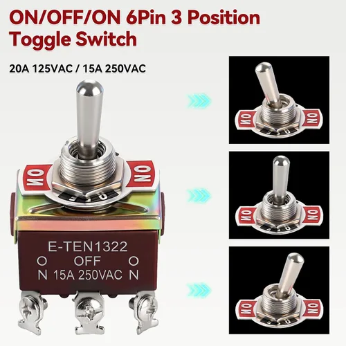 Vista 3 de 5Pack 6 Pin Waterproof Toggle Switch 3 Position ON-Off-ON 30A 12VDC/15A 250VAC Marine DPDT Toggle Switch with Weatherproof Boot Cap Cover for Car