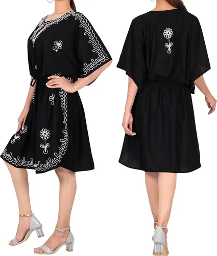Vista 3 de LA LEELA Minivestido corto estilo caftán bohemio para mujer