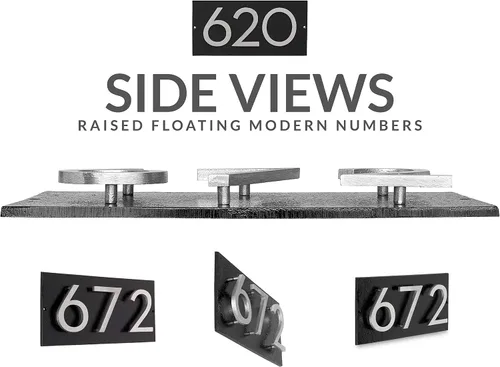 Vista 3 de Montague Metal Products Placa de dirección horizontal de 6 pulgadas flotante con números de casa, aluminio, fácil de instalar, horizontal, 3 dígitos