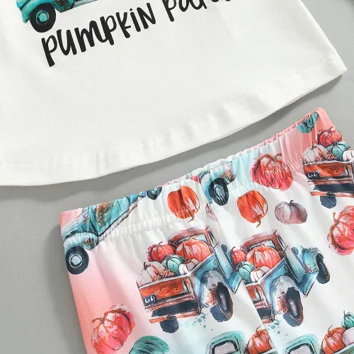 Vista 4 de Douhoow Traje de Acción de Gracias de Feliz Halloween para bebé, niña, camiseta de calabaza, camiseta acampanada, pantalones de leopardo