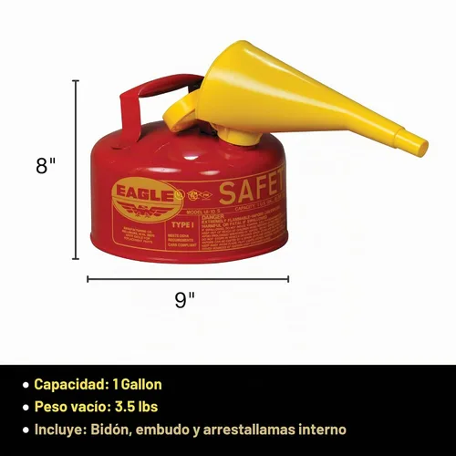 Vista 9 de Eagle Lata de gas de seguridad roja tipo I de 1 galón para gasolina Rojo