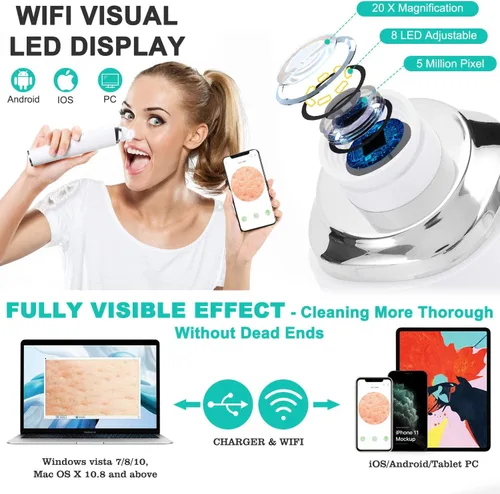 Vista 2 de Aspiradora eliminadora de puntos negros, limpiador eléctrico de poros facial 2021, herramienta extractor de acné recargable por USB, kit