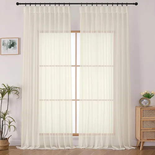 Vista 22 de OWENIE - Cortinas semitraslúcidas con plisado de pellizco blanco de 96 pulgadas de largo para dormitorio y sala de estar, cortinas modernas de aire