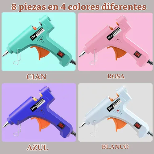 Vista 4 de Mini pistola de pegamento caliente, paquete de 8 para manualidades con 40 varillas, pistola de pegamento derretido, manualidades