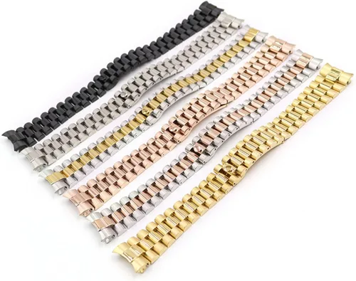 Vista 2 de 0.787 in 316L Acero inoxidable Sólido Curvo Extremo Tornillo Enlaces Reemplazo De Pulsera De Reloj De Pulsera Correa Para Rolex Presidente Todo negro