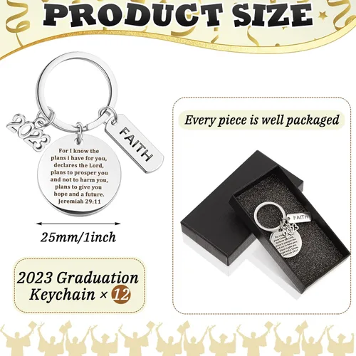 Vista 2 de Llavero inspirador de graduación 2023, regalos de graduación para estudiantes, llavero de clase universitaria de 2023 con cajas de regalo