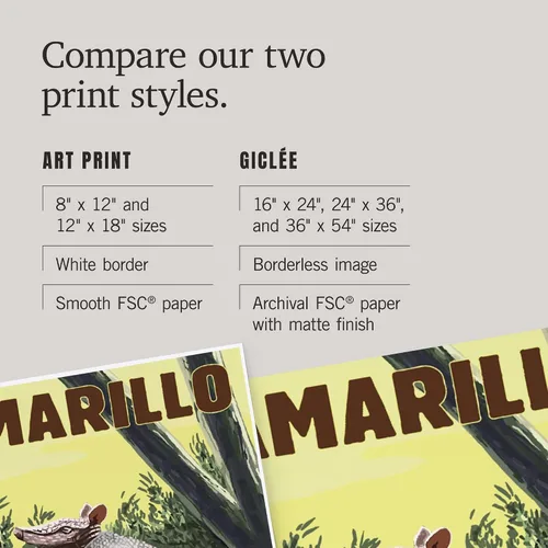 Vista 6 de Lantern Press Amarillo, Texas, Armadillo (impresión artística de 12 x 18 pulgadas, póster de viaje para decoración de pared)