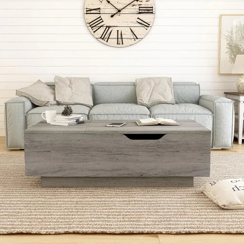 Vista 4 de 24/7 Shop at Home Kianna - Mesa auxiliar elevable de 47 pulgadas con almacenamiento, diseño de granja con compartimento oculto, muebles