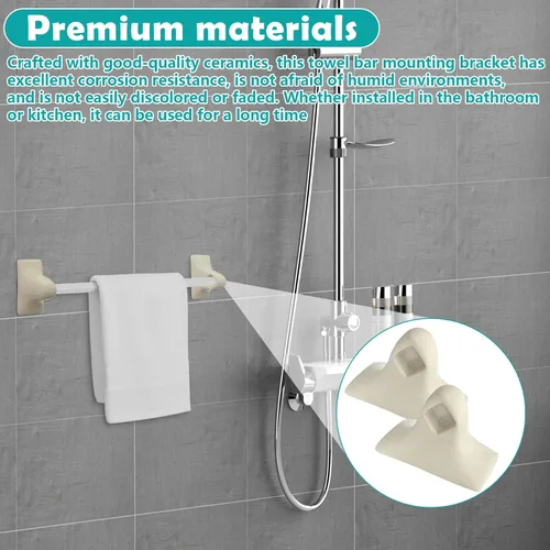 Vista 5 de Paquete de 2 toalleros de porcelana para barra de toallero, soporte de poste de soporte de azulejos, soporte de cerámica para toallas de baño, Beige