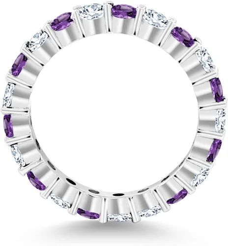 Vista 2 de Gem Stone King Banda de eternidad de plata de ley 925 con amatista púrpura para mujer