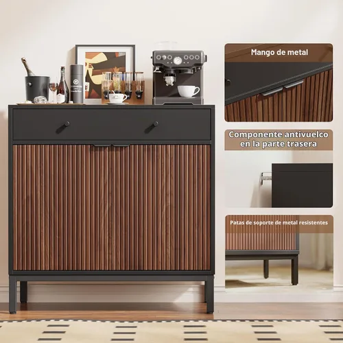 Vista 5 de [Usado] Mericonia Aparador Buffet Gabinete Almacenamiento, Consola de madera moderna acanalada Credenza