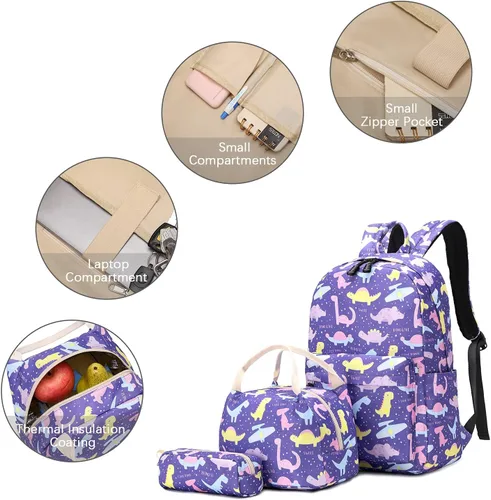 Vista 4 de Ecodudo - Morral ligero para niños y niñas, lindas mochilas escolares con lonchera