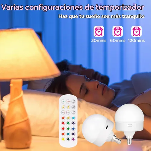 Vista 5 de Yochoice Bombilla de luz recargable con batería operada con control remoto E12, bombilla LED regulable con 15 colores seleccionables y 3