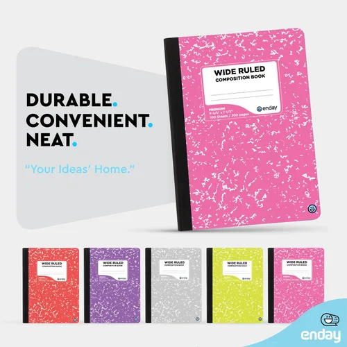 Vista 3 de Enday Cuadernos de composición de papel de rayas anchas, fundas de cuaderno de composición de mármol de colores, 100 hojas (200 páginas), libros