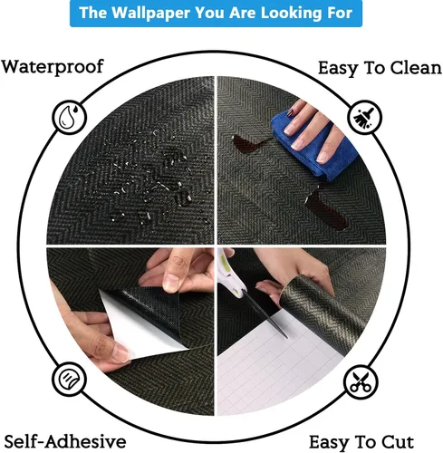 Vista 9 de CRE8TIVE Papel tapiz de pasto negro dorado para despegar y pegar, papel tapiz metálico de espiga con textura, autoadhesivo, tela extraíble, papel
