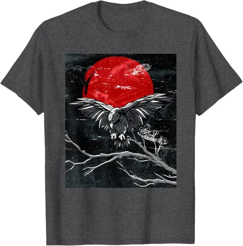 Vista 26 de Red Moon Raven - Camiseta japonesa de cuervo negro, Negro, S
