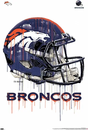 Vista 6 de NFL Denver Broncos - Póster de pared con casco de goteo 20, 22.4 pulgadas de largo x 14.7 pulgadas, versión enmarcada de madera de granero