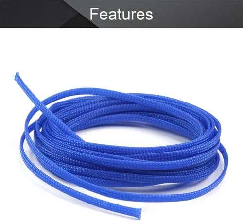 Vista 3 de Othmro Funda protectora de cable expandible de PET azul de 16.4 ft, 0.16 pulgadas de ancho, trenzado, no dividido, flexible, cable USB, cable