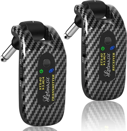 Vista 8 de Sistema de guitarra inalámbrica de 2.4 GHZ, receptor transmisor de guitarra digital inalámbrico recargable con 4 canales y más de 10 horas de Azul