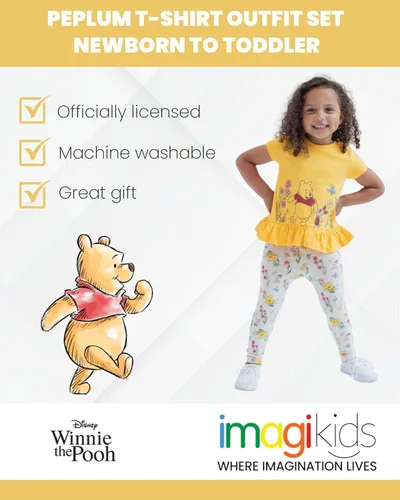 Vista 2 de Disney Winnie the Pooh Piglet Peplum - Conjunto de camiseta y leggings para recién nacidos hasta niños pequeños