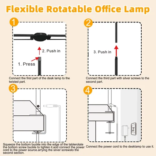 Vista 5 de lámpara de escritorio LED de doble cabezal para oficina - lámpara para el cuidado de los ojos con abrazadera, luz de escritorio de cuello de ganso