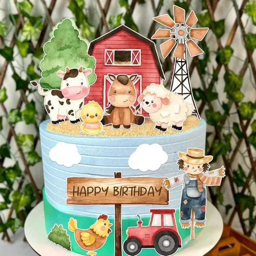 Vista 6 de Decoración para tartas de granja para tartas de cumpleaños de granja, decoración de pasteles de animlas de granja para decoración de fiesta