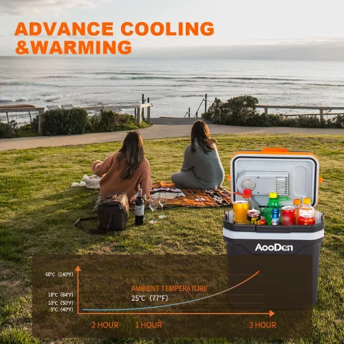 Vista 3 de Enfriador y calentador eléctrico para automóvil, capacidad de 24,7 litros, enfriador termoeléctrico sin hielo para viajes, camping, vehículos