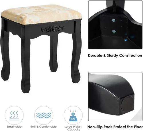 Vista 6 de LDAILY Juego de mesa de tocador estable con espejo giratorio de 360°, escritorio de maquillaje con taburete acolchado y 5 cajones para espacios