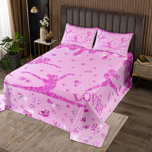 Vista 5 de Erosebridal Juego de edredón deportivo de animadora rosa para niñas, juego de edredón de lentejuelas con purpurina y diamantes para decoración