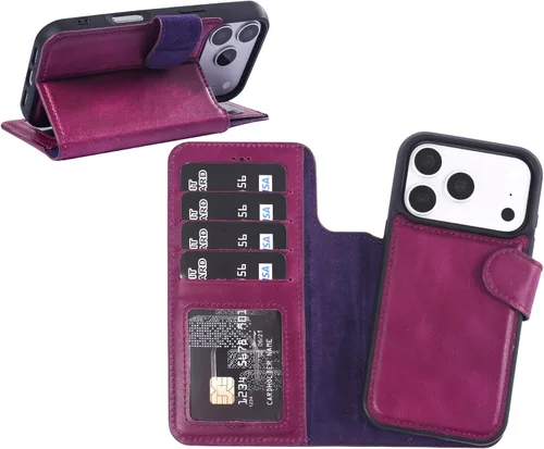 Vista 23 de HARDISTON Funda de piel auténtica hecha a mano compatible con iPhone 11 Pro de 5.8 pulgadas, funda magnética desmontable con tarjeteros - bordes