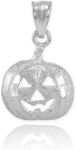 Vista 2 de Collar con colgante de calabaza de Halloween con dije de Jack O'Lantern de plata de ley 925, Plata esterlina