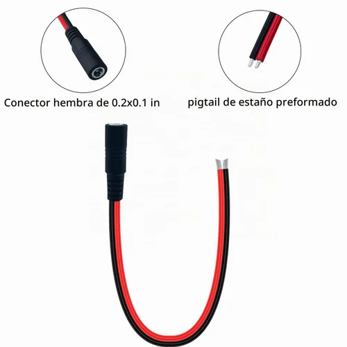 Vista 3 de 0.8FT 5.5mmx2.5mm Cable de coleta hembra 14AWG CC Cable de mantenimiento CC Conector 5525 DC para cámara de vigilancia CCTV Tira de luces LED Fuente
