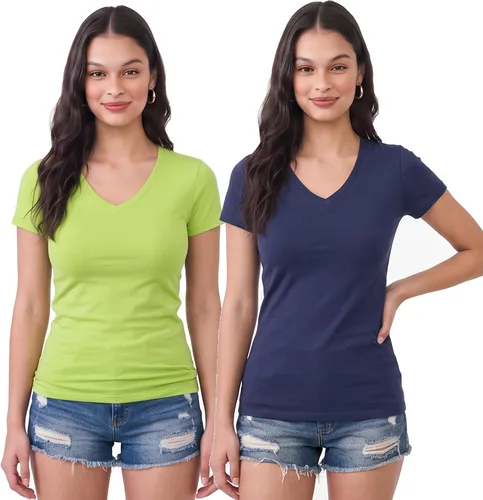 Vista 50 de Emmalise Camiseta de manga corta para mujer, cuello en V, tallas junior y plus
