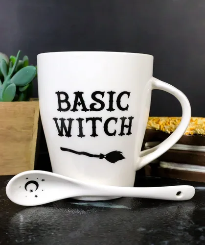 Vista 2 de Ebros Gift Wicca Gothic Alchemy Witchcraft Divinity - Juego de taza y cuchara de porcelana con mango integrado de soporte de cuchara de 9 onzas