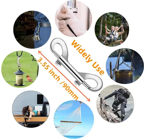 Vista 5 de Dog Lesh - Ganchos de doble extremo para caminar y correr, clips de perro de acero inoxidable para todas las correas de mascotas, cubos
