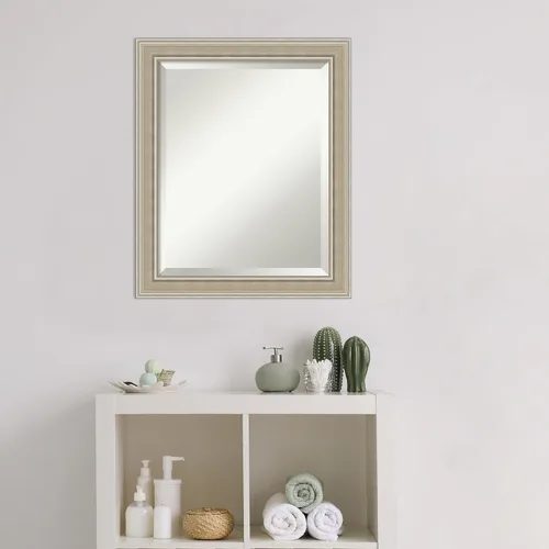 Vista 5 de Amanti Art Espejo de baño de madera, espejo de pared plateado Mezzo para usar como espejo de tocador de baño sobre fregadero (23.5 x 19.5 pulgadas)
