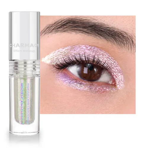 Vista 14 de CHARMACY Sombra de ojos líquida duocroma, aspecto metálico, juego de sombras de ojos con purpurina de larga duración, pigmentos metálicos, secado