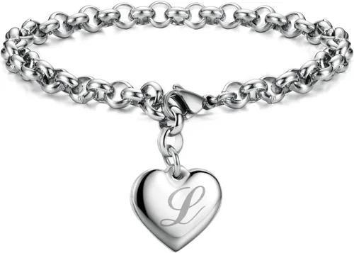 Vista 16 de Monily Regalos de cumpleaños para mujer, pulseras con dije inicial para mujer, letras del alfabeto y corazón, pulsera para mujer A: Corazón