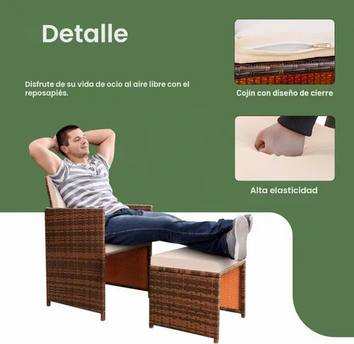 Vista 4 de Devoko Juego de 4 muebles de mimbre para patio, sillas de patio al aire libre con otomanas, sillas acolchadas para todo tipo de clima, muebles