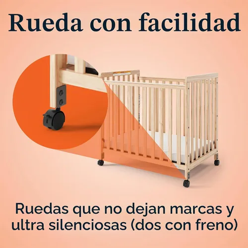 Vista 8 de Foundations SafetyCraft - Cuna de guardería compacta con listones, natural Marrón