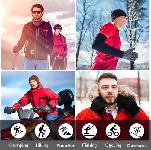 Vista 7 de SATINIOR Guantes de invierno para hombre, 4 pares de guantes cálidos con forro polar para pantalla táctil, guantes térmicos para clima frío