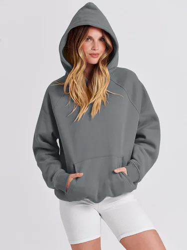 Vista 5 de Caracilia Sudaderas con capucha de gran tamaño para mujer, de forro polar, manga larga, con bolsillos, ropa de moda para otoño 2024