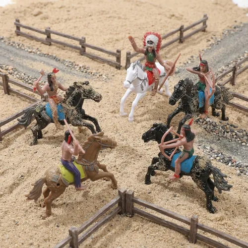 Vista 4 de NUOBESTY Figuras de modelo indio, equitación de plástico indios, figuras de nativos americanos, 8 piezas
