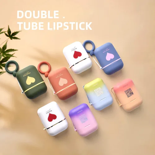 Vista 6 de Juego de 2 lápices de labios mate, a prueba de agua, acabado terciopelo de larga duración, humectante, para labios, doble color, brillo de labios