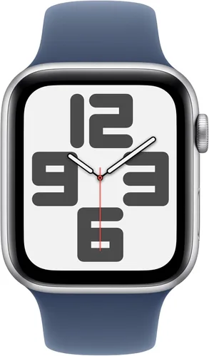 Vista 2 de Apple Watch SE (2ª generación) [GPS 44mm] Smartwatch con caja de aluminio plateado y correa deportiva de mezclilla S/M. Rastreadores de fitness