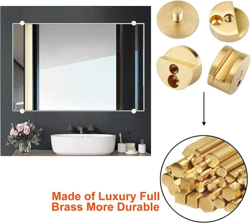 Vista 5 de AWEN Clips para Espejo de Vidrio Grueso de 5-11mm, Abrazaderas de Vidrio para Espejo Montado en Pared, Colgador de Espejo Dorado de Cobre Puro