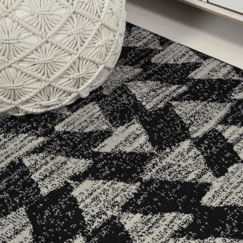 Vista 6 de JONATHAN Y Aisha - Alfombra geométrica triangular marroquí negra/crema, 2x8, contemporánea, moderna, fácil de limpiar para sala de estar