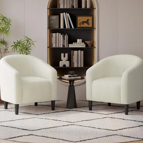 Vista 4 de Yaheetech Sillas cilíndricas, sillas decorativas peludas con reposabrazos acolchado suave para sala de estar, dormitorio, sala de espera, oficina