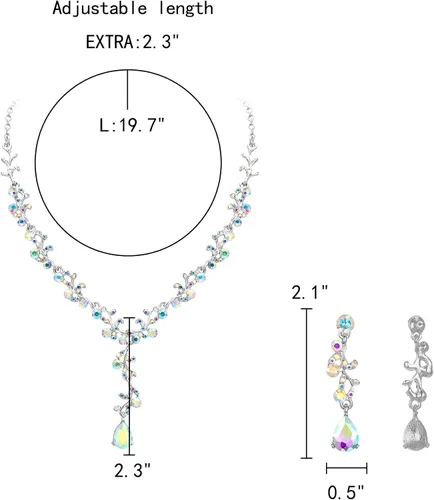 Vista 5 de EleQueen Austrian Crystal Necklace Earrings Bridal Jewerly Set for Brides Wedding Party Dress Costume Accessories for Women Iridescent AB Silver-Tone