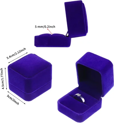 Vista 3 de Caja de 4 piezas de terciopelo para aretes, caja de regalo para boda, compromiso, cumpleaños y aniversario (azul rey)